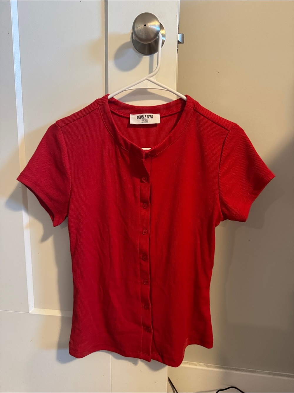 Double Zero Red Short Sleeve Button-Front Top
